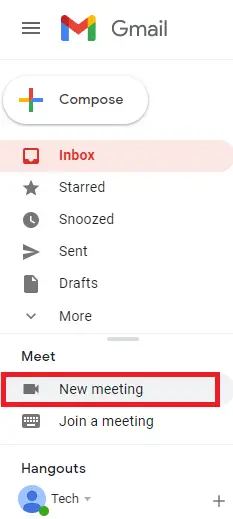 New meeting in Gmail
