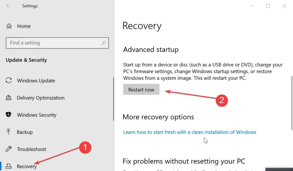 recovery Advanced Startup Windows 10 Techie Trickle