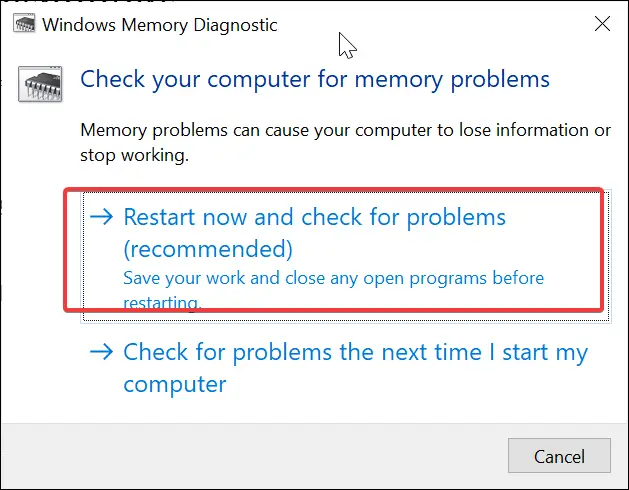 restart now to fix problem Windows memory diagnostic tool bg Techie Trickle
