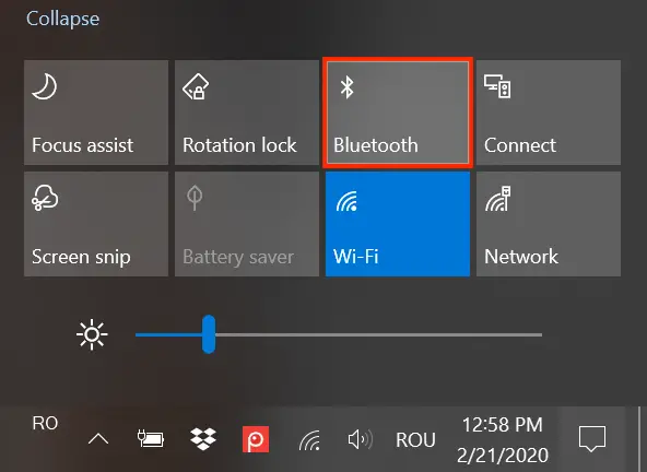 Enabling Bluetooth from Quick Actions