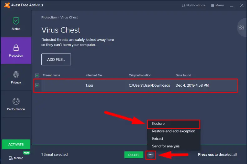 How to Unquarantine Files in Avast