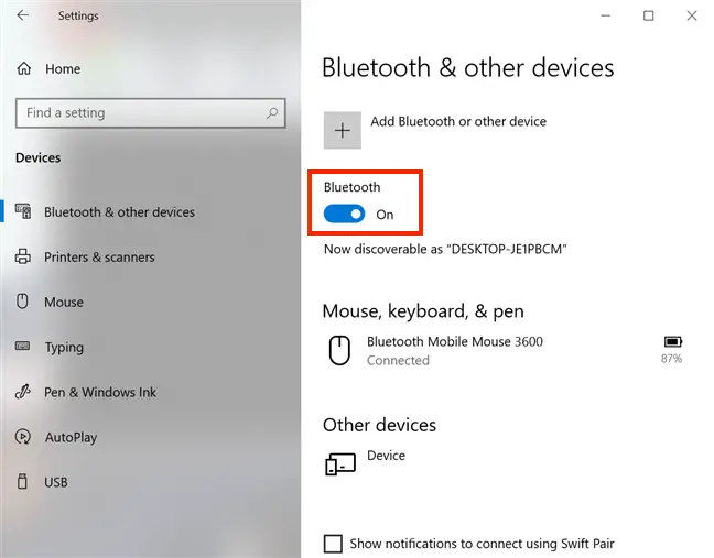 Turning on Bluetooth from Devices